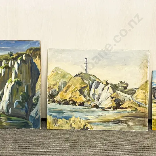 Three Unframed Scenic Oil On Board