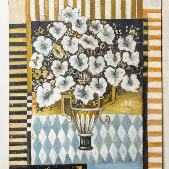 Indistinctly Signed - Floral Still Life - Mixed Media on Canvas