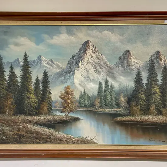 Forest Mountainscape Oil on Board Signed Carson