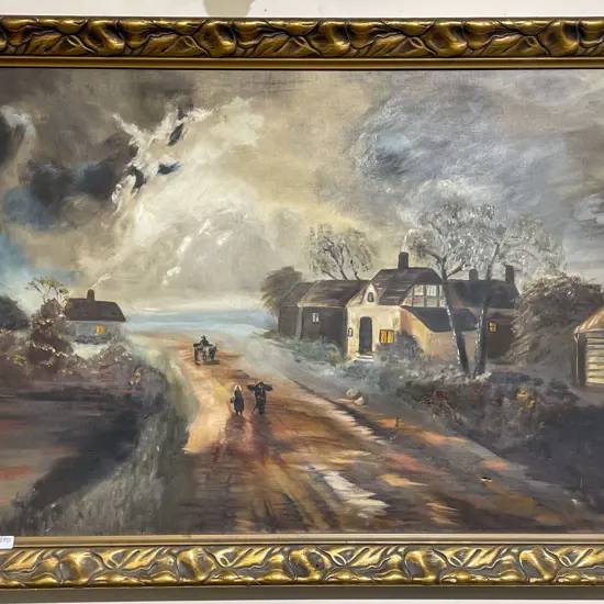 Unsigned " Road to Town" Oil on Canvas
