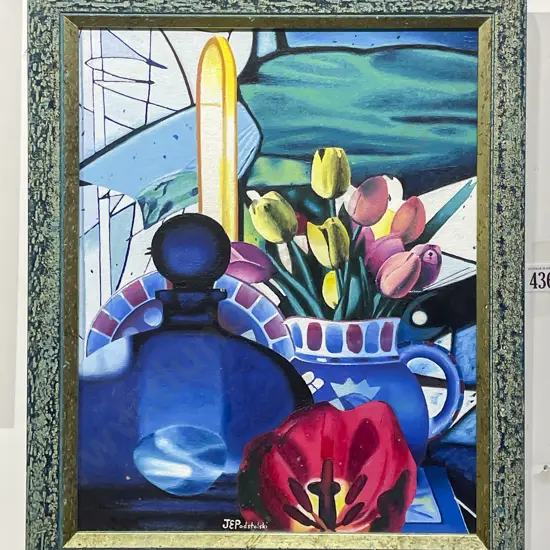 Julie Podstolski "Contemplation in Blue" Oil on Board