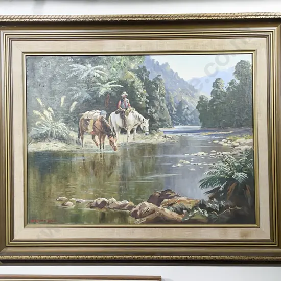 Ernest Papps "The Drinking Place" Oil on Board