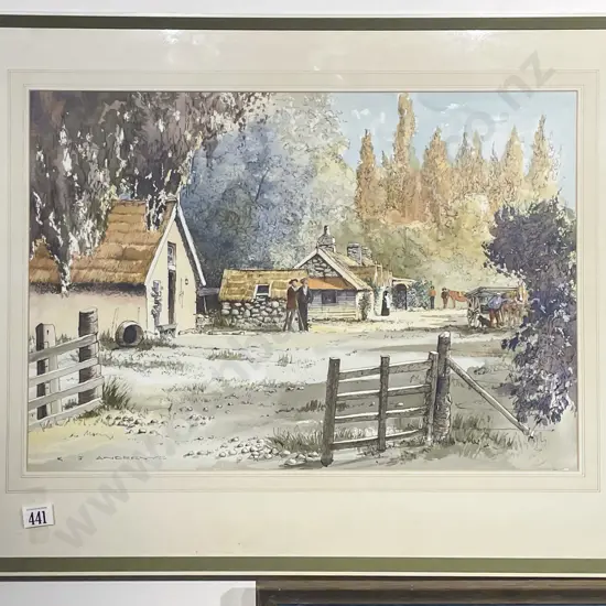 K.J Andrews Colonial Scene Watercolour
