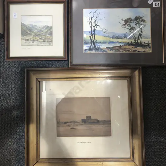 Basil Register Watercolour Landscape together with Two Others