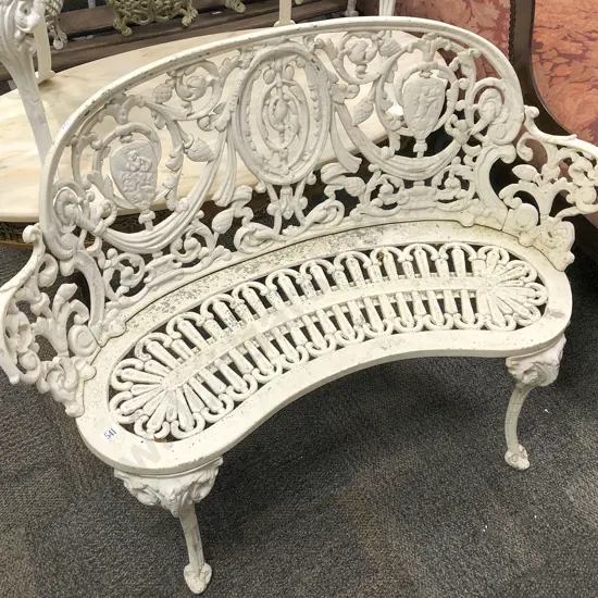 Small White Painted Cast Metal Bench