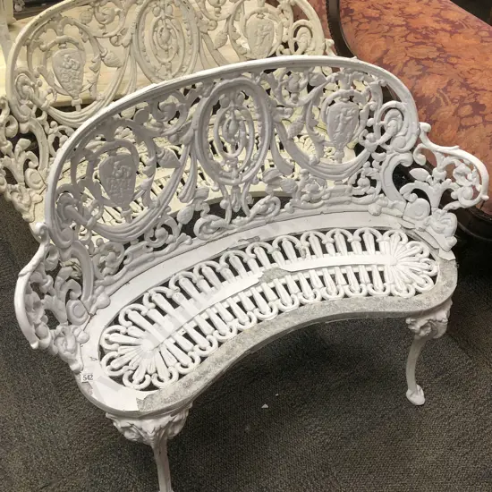 Small White Painted Cast Metal Bench