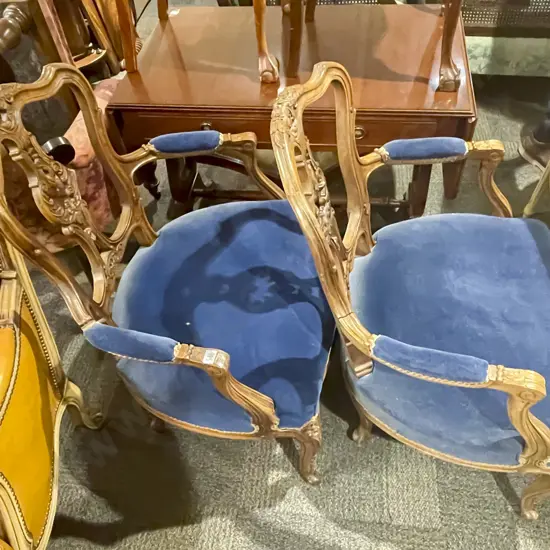 Pair of French Walnut Open Armchairs