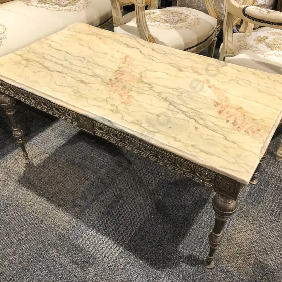 Marble Topped Brass Base Coffee Table
