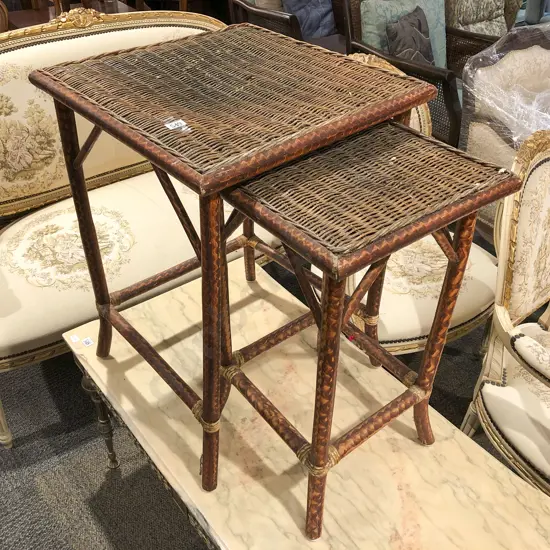 Nest of Two Bamboo and Wicker Tables