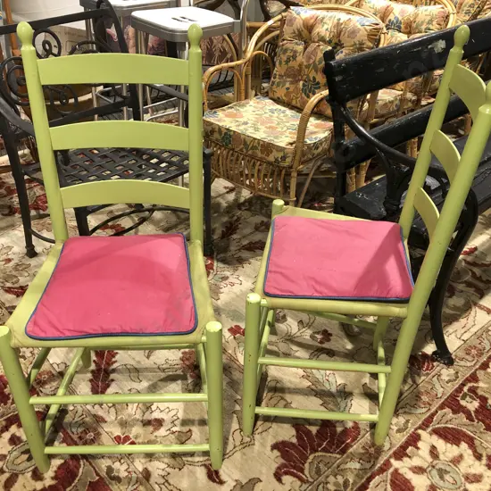 Pair of Green Painted Ladder Back Chairs