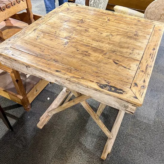 Antique Chinese Weathered Square Top Table on Folding X Frame Support