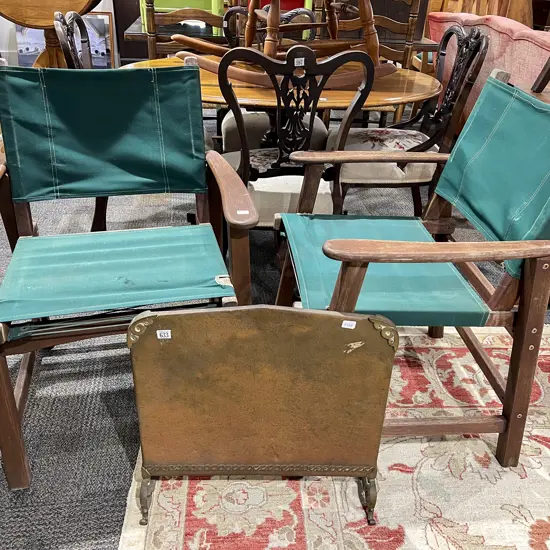 Fire Screen and Two Deck Chairs