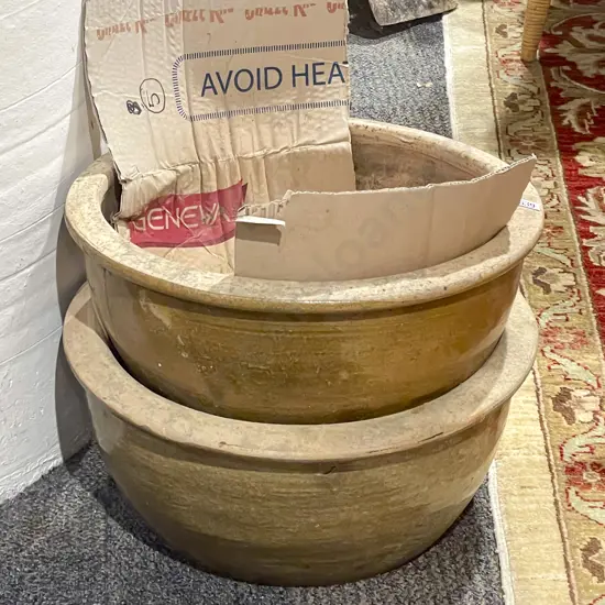 Pair of Low Glazed Garden Pots