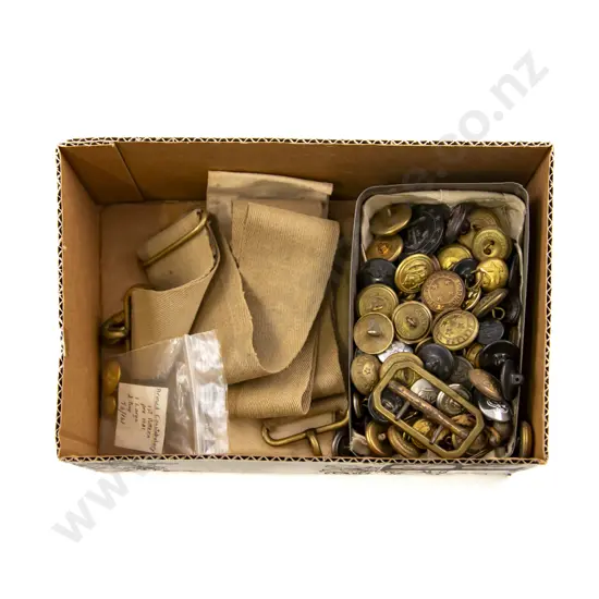 Collection Military Buttons with Arm Band Wound Dressing and Canvas Belt