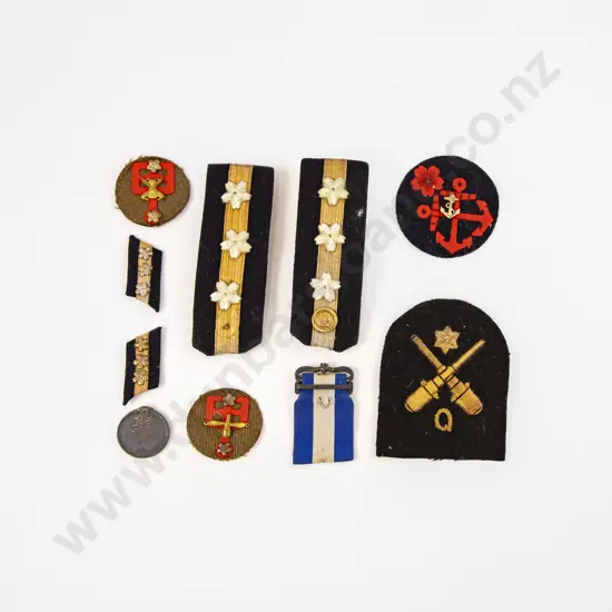WWII Japanese Pair Naval Offices Shoulder Boards with Other Cloth Badges and Medal