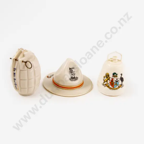 Crested Ware WWI 'Colonial Hat' with Grenade and German Bomb