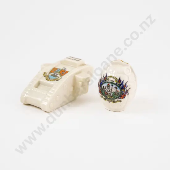Two Crested Ware Models of WWI Tank and Grenade