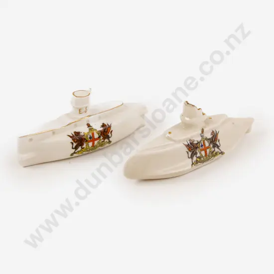 Two Crested Ware Models of WWI E Boat and Submarine