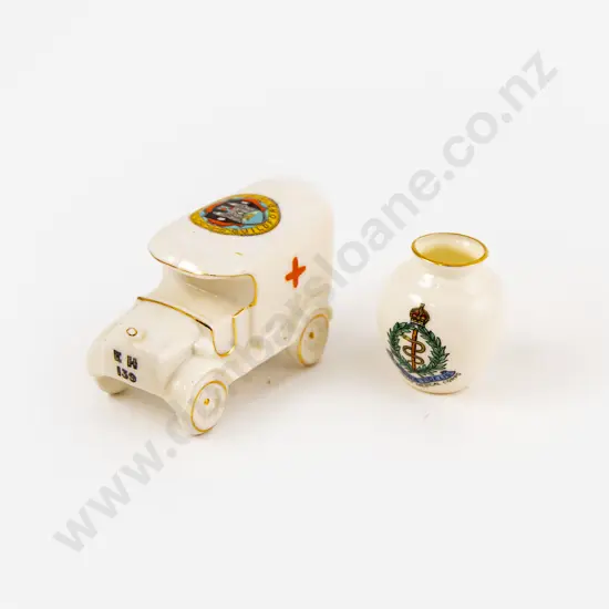 Crested Ware Models of a WWI Ambulance and Pot of the Royal Army Medical Corps