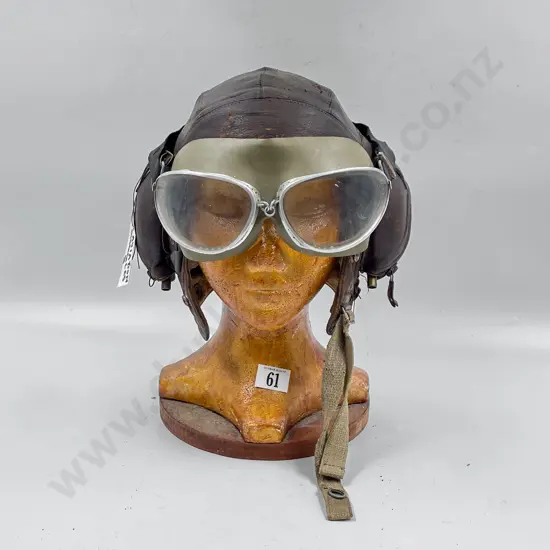WWII RAF Leather Flying Helmet (Type C) with goggles