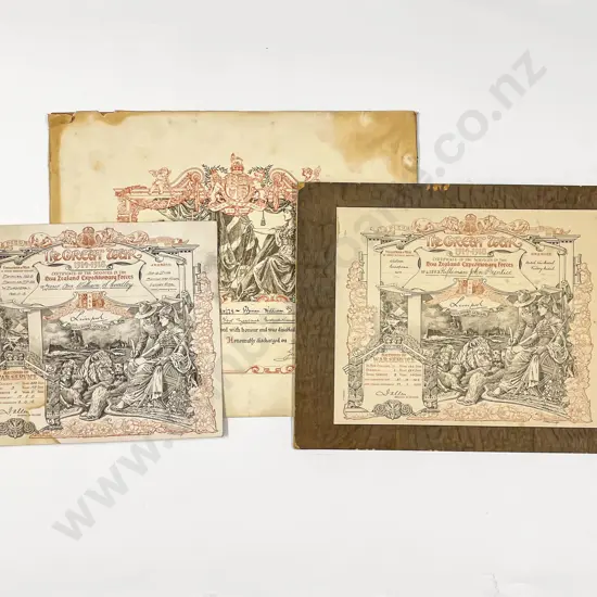 Three Great War 1914-1918 Certificates of Service in the NZEF