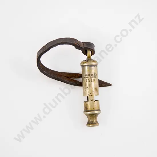 WWI Dated 1916 Military Whistle with Leather Toggle