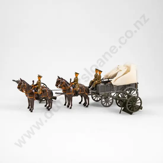 Britains Restored Army Covered Horse Drawn Wagon and two (Crescent) field guns