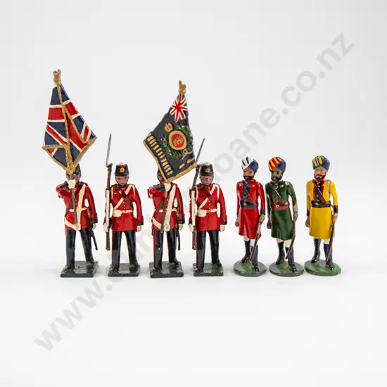 Nostalgia Toy Soldiers Fort Henry Colour Party (4) and three Indian Army Officers