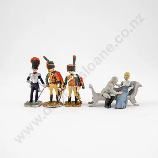 Four White Metal Cast Napoleonic Soldiers and Courting Couple