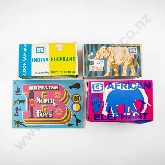 Boxed Britains 1310 African Elephant and two 1311 Indian Elephants and 1971 Catalogue
