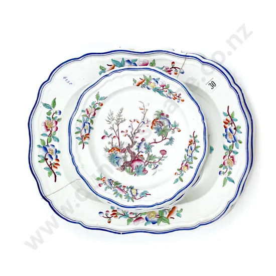 Two Victorian Meat Plates and Four Matching Dinner Plates (faults)