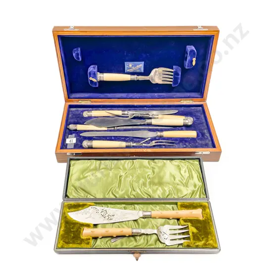 Cased Vict Carving Set and Fish Servers