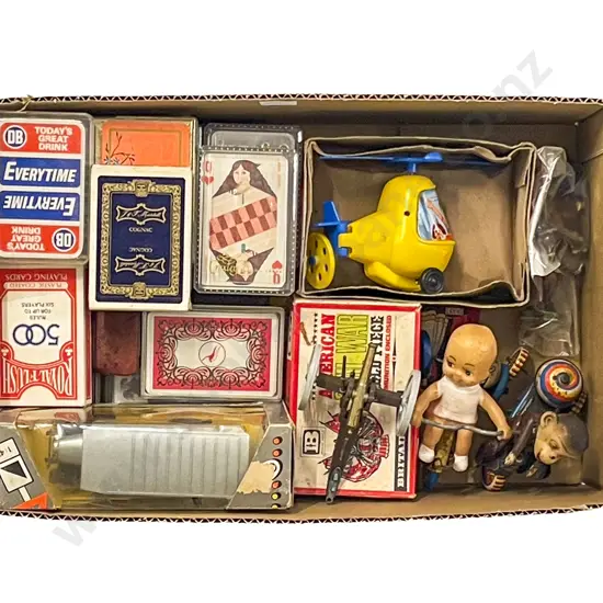 Box with Vintage Toys and Playing Cards