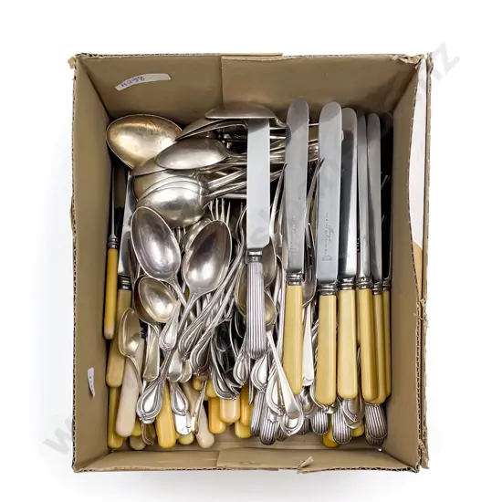 Box of Plated Cutlery incl Bone Handled Knives
