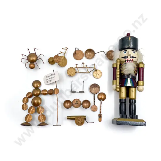 Wooden Toy Soldier and Ornamental Coins