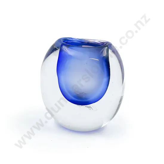 Hoglund Blue and Clear Encased Glass Vase 12.5cm Height