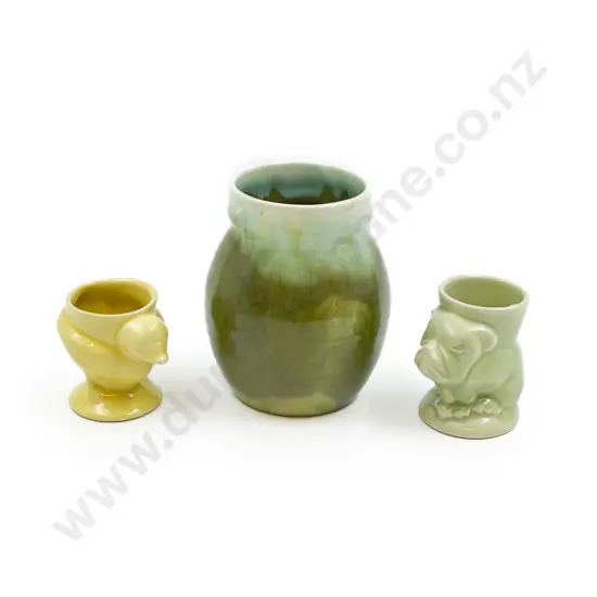 Early Crown Lynn Vase & Two Egg Cups