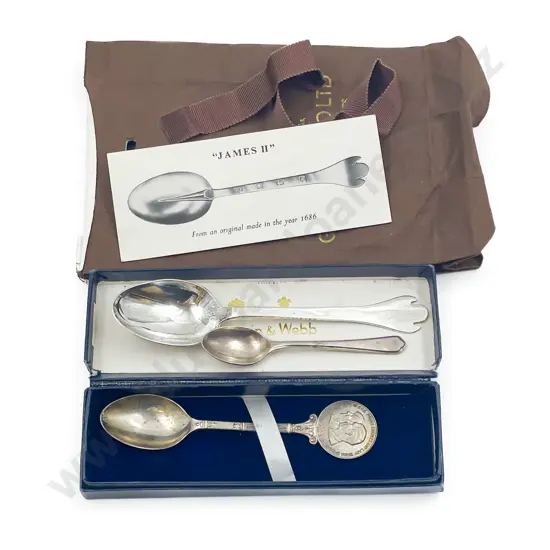 Garrad QEII James II S/S Replica Spoon & Two Others