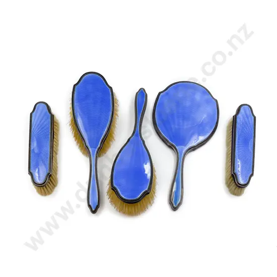 Edwardian S/ S & Enamel Five Piece Dressing Table Set (faults)