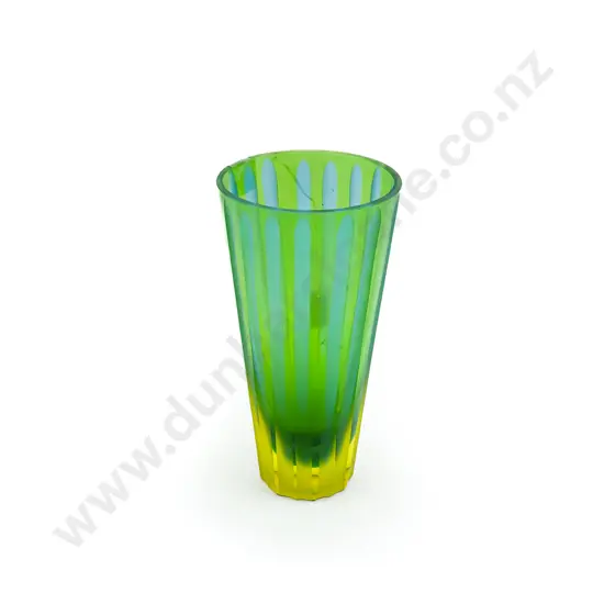 Mid 20th Century Tinted Bottle Green Etched Ribbed Vase