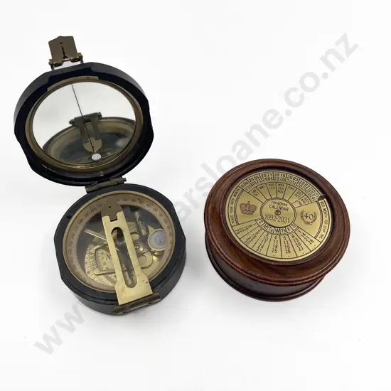 Replica Ebonised & Brass Brunton Compass & Calendar Box
