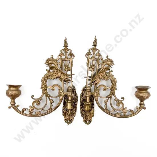 Pair of Ornate Gilt Metal Piano Candle Sconces