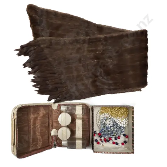 Fur Stole with Costume Jewellery etc.
