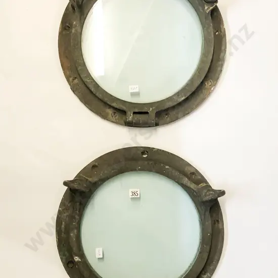 Two Brass Framed Port Hole Windows