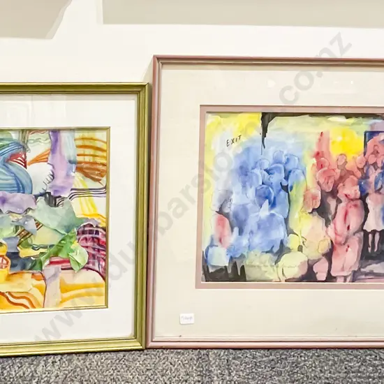 Watercolour entitled Exit together with Collage