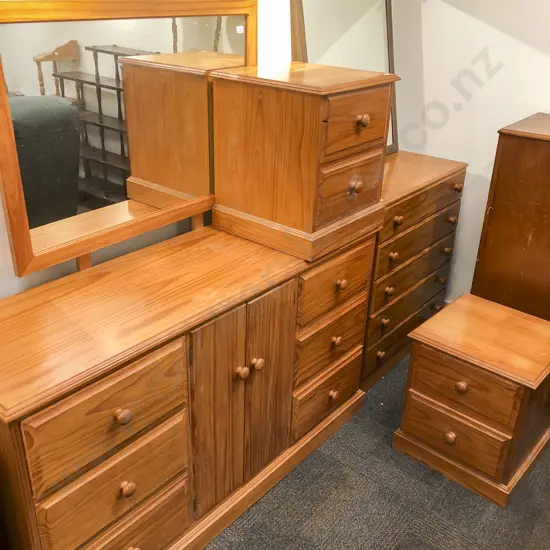 Large Pine Dressing Chest & Matching Bedside Cabinets