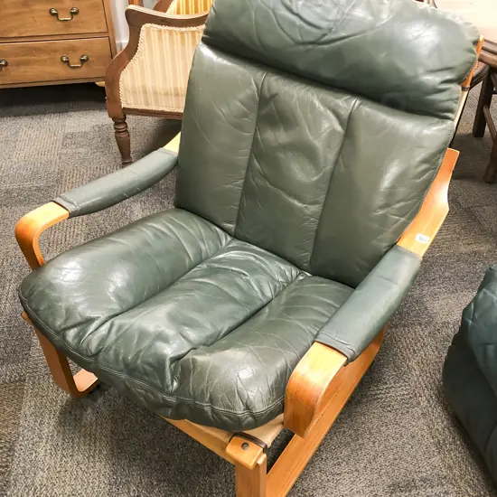 Tessa Plywood Framed Green Leather Armchair