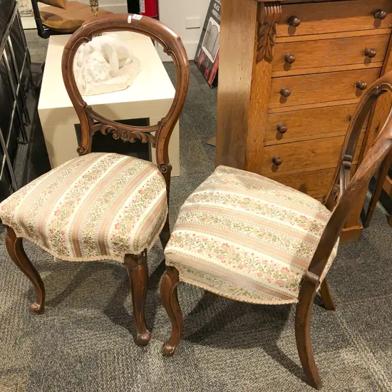 Pair Victorian Walnut Balloon Back Chairs
