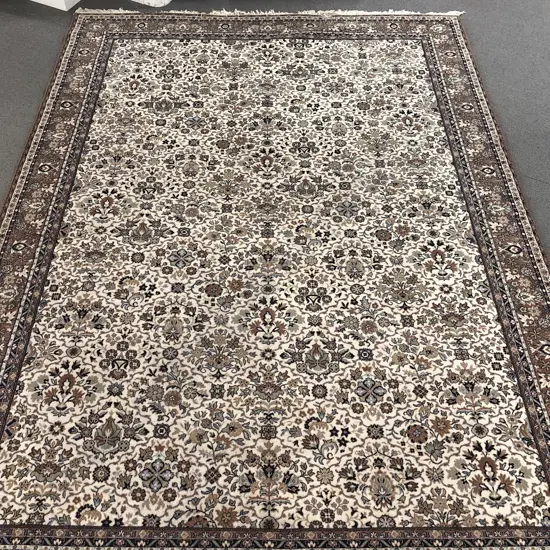Large Persian Floor Rug With Floral Filled Field On Ivory Ground