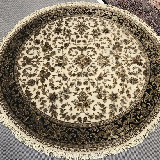 Circular Persian Rug with Floral Centre in Navy Blue